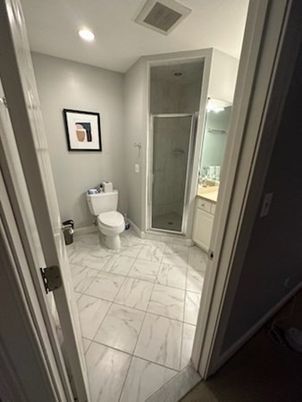 Bathroom, Glass Shower, Interior, Marble, Recessed Lighting