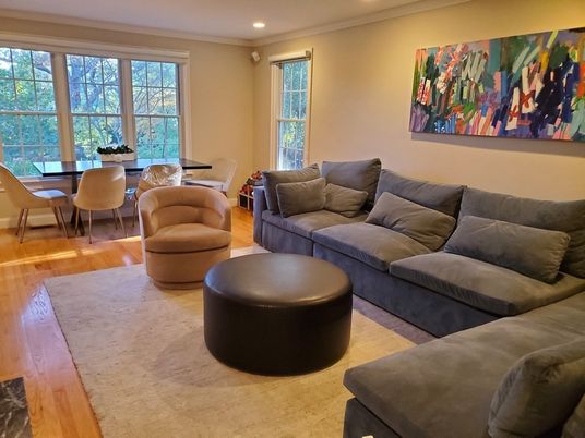 Dining room, Interior, Living room, Recessed Lighting, Wood Texture Flooring
