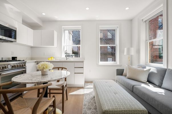 Dining room, Interior, Kitchen, Living room, Recessed Lighting, Stainless Steel Appliances, Wood Texture Flooring