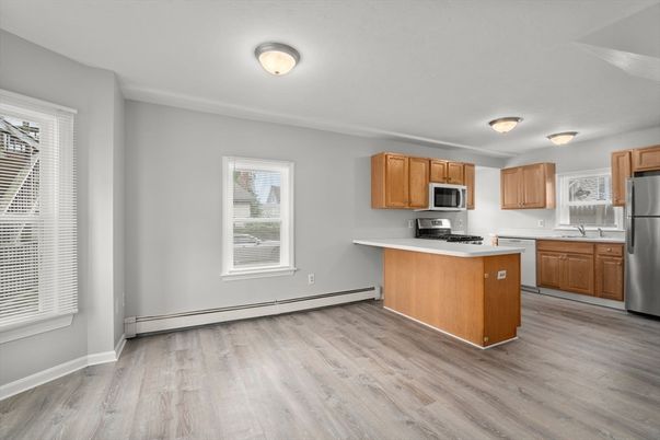 Interior, Kitchen, Stainless Steel Appliances, Wood Texture Flooring