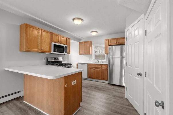 Interior, Kitchen, Stainless Steel Appliances, Wood Texture Flooring