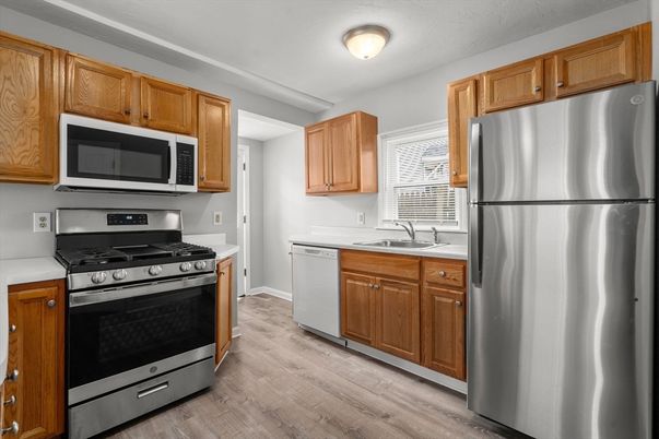 Interior, Kitchen, Stainless Steel Appliances, Wood Texture Flooring