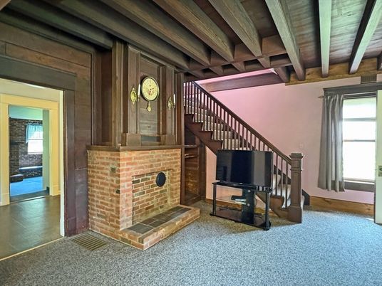 Fireplace, Interior, Stone Walls, Wooden Beams