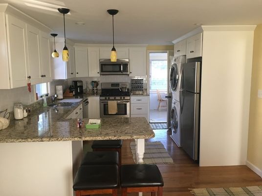 Interior, Kitchen, Pendant Lights, Stainless Steel Appliances, Wood Texture Flooring