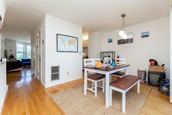 Dining room, Interior, Pendant Lights, Wood Texture Flooring