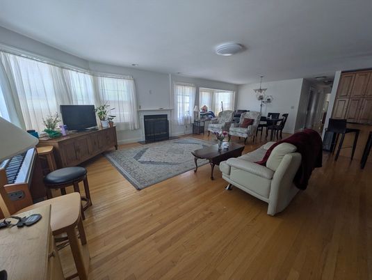 Dining room, Fireplace, Interior, Living room, Wood Texture Flooring