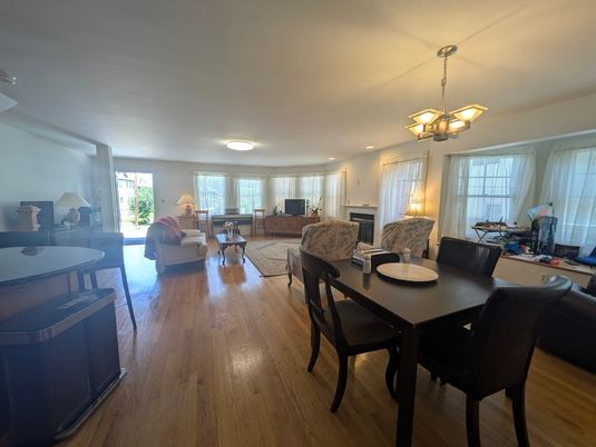 Chandelier, Dining room, Fireplace, Interior, Living room, Wood Texture Flooring
