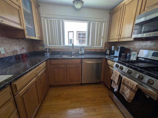 Interior, Kitchen, Stainless Steel Appliances, Wood Texture Flooring