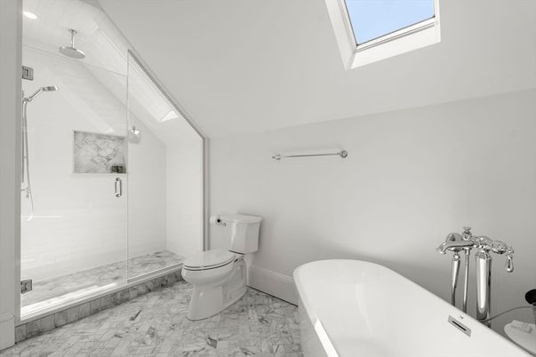 Bathroom, Free Standing Baths, Glass Shower, Interior, Marble, Recessed Lighting