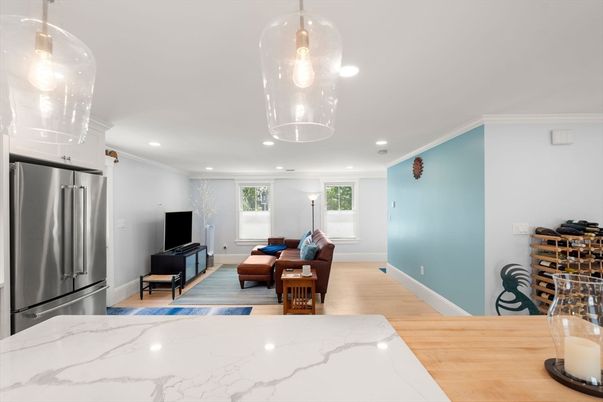 Interior, Kitchen, Living room, Pendant Lights, Recessed Lighting, Stainless Steel Appliances, Wood Texture Flooring