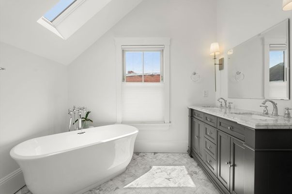 Bathroom, Dual Sink Vanities, Free Standing Baths, Interior, Marble