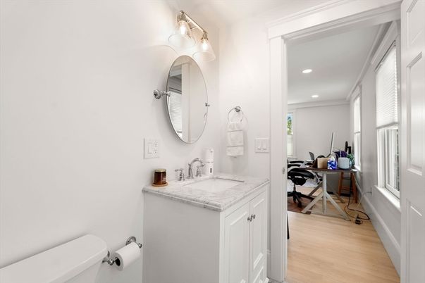 Bathroom, Interior, Recessed Lighting, Wood Texture Flooring