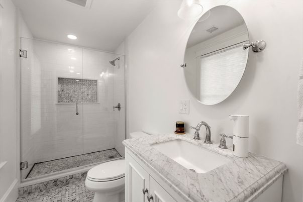 Bathroom, Glass Shower, Interior, Recessed Lighting