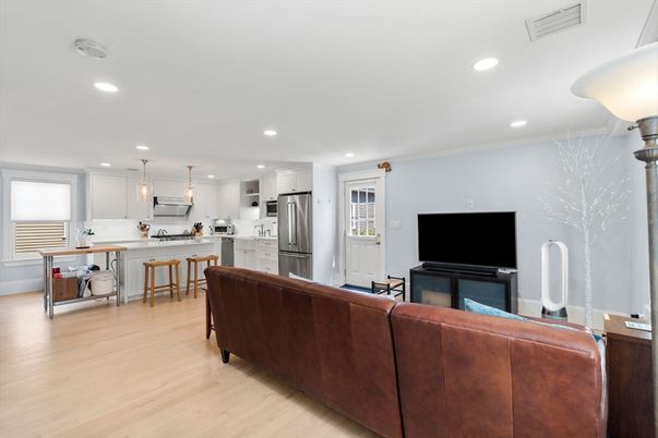 Interior, Kitchen, Living room, Pendant Lights, Recessed Lighting, Stainless Steel Appliances, Wood Texture Flooring