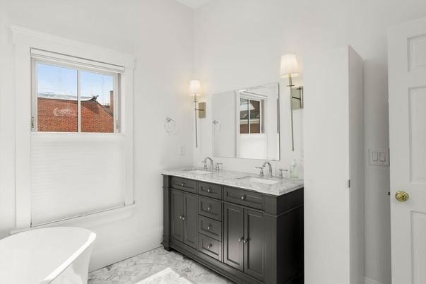 Bathroom, Dual Sink Vanities, Free Standing Baths, Interior, Marble