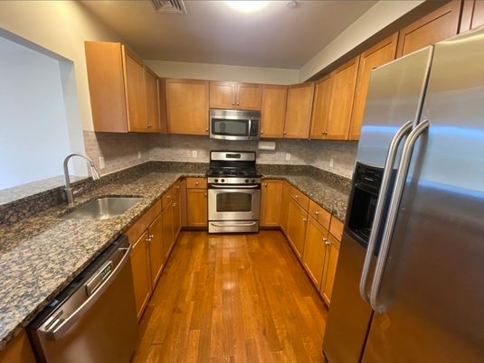Interior, Kitchen, Stainless Steel Appliances, Wood Texture Flooring
