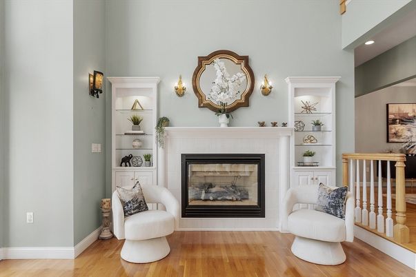 Fireplace, Interior, Recessed Lighting, Wood Texture Flooring