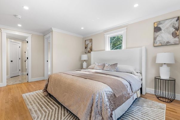 Bedroom, Interior, Recessed Lighting, Wood Texture Flooring