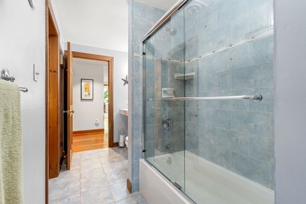 Bathroom, Glass Shower, Interior, Wood Texture Flooring