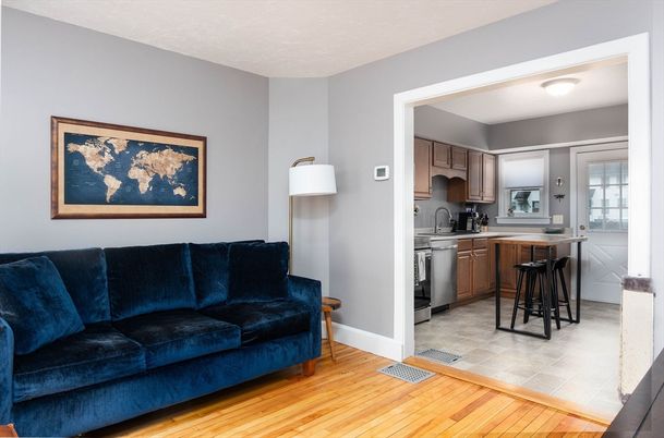 Interior, Kitchen, Living room, Stainless Steel Appliances, Wood Texture Flooring