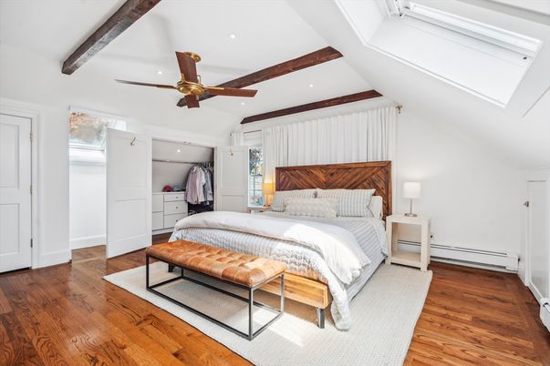 Bedroom, Interior, Recessed Lighting, Wooden Beams, Wood Texture Flooring