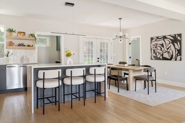 Dining room, Interior, Kitchen, Pendant Lights, Wood Texture Flooring