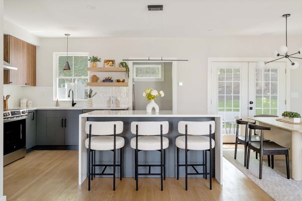 Interior, Kitchen, Pendant Lights, Wood Texture Flooring