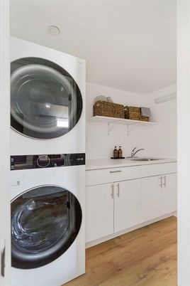 Interior, Recessed Lighting, Utility Closets, Washer, Wood Texture Flooring
