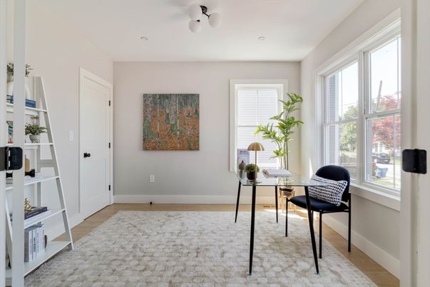 Home Office, Interior, Recessed Lighting, Wood Texture Flooring