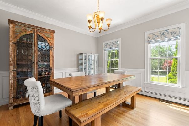 Chandelier, Dining room, Interior, Wood Texture Flooring