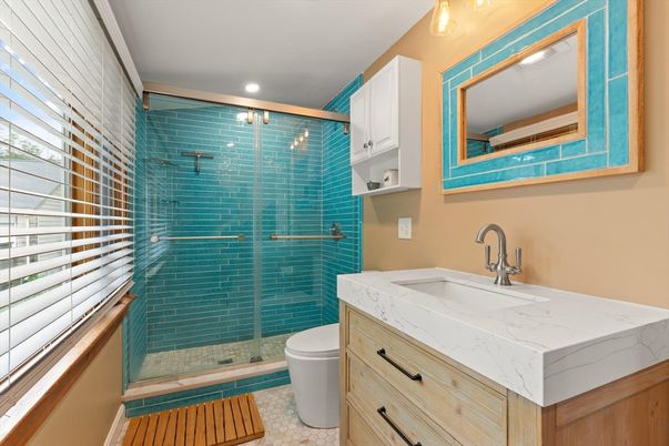 Bathroom, Glass Shower, Interior, Recessed Lighting