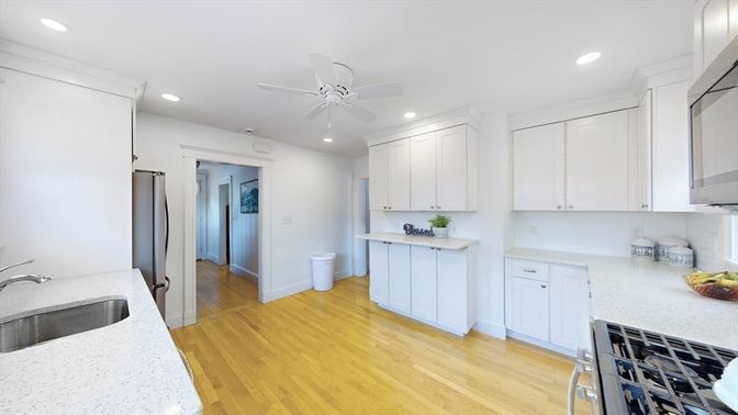 Interior, Kitchen, Recessed Lighting, Wood Texture Flooring