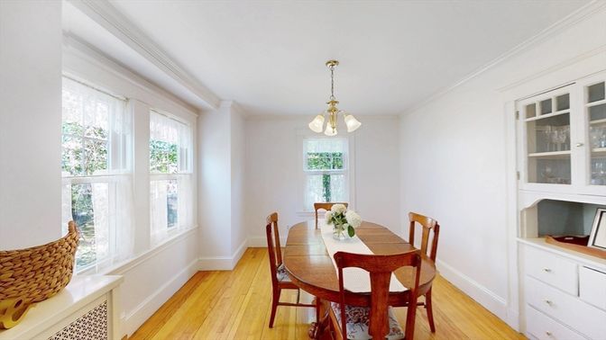 Dining room, Interior, Pendant Lights, Wood Texture Flooring
