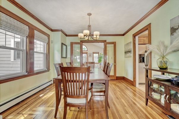 Chandelier, Dining room, Interior, Wood Texture Flooring