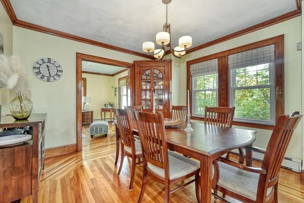 Chandelier, Dining room, Interior, Wood Texture Flooring
