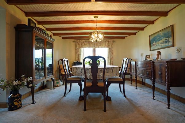 Chandelier, Dining room, Interior, Wooden Beams
