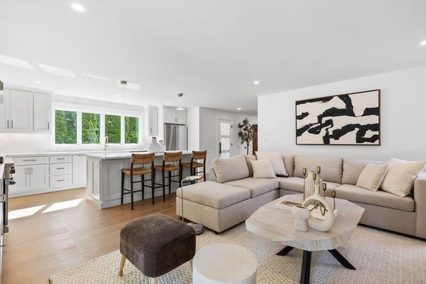 Interior, Kitchen, Living room, Pendant Lights, Recessed Lighting, Wood Texture Flooring