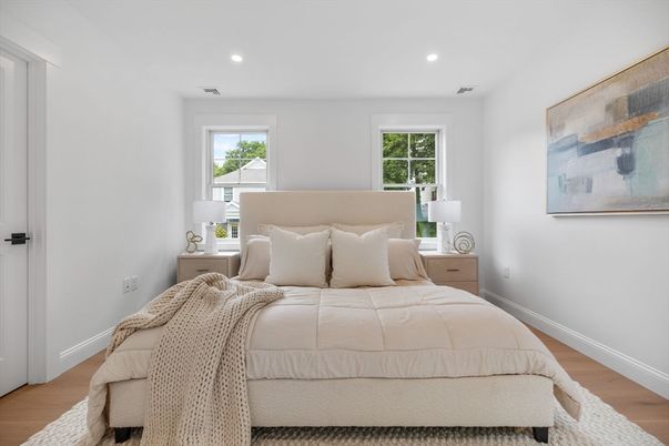 Bedroom, Interior, Recessed Lighting, Wood Texture Flooring