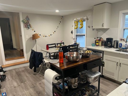 Dining room, Interior, Kitchen, Recessed Lighting, Wood Texture Flooring