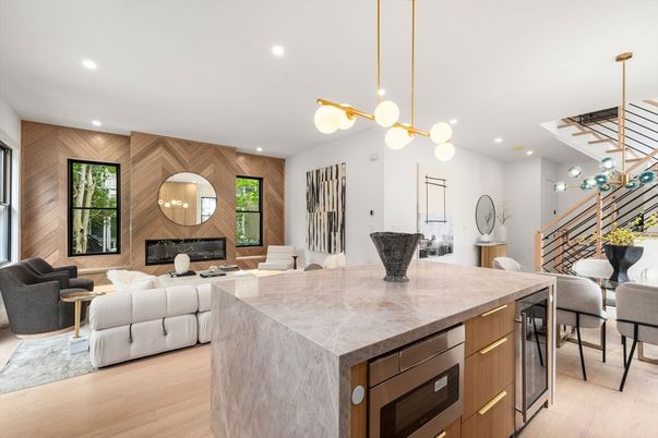 Dining room, Interior, Kitchen, Living room, Pendant Lights, Recessed Lighting, Wood Texture Flooring