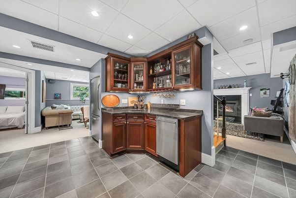 Fireplace, Interior, Kitchen, Living room, Recessed Lighting