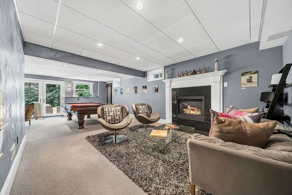 Billiard Table, Fireplace, Game Room, Interior, Living room, Recessed Lighting