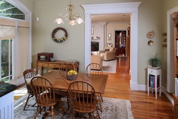 Chandelier, Dining room, Fireplace, Interior, Living room, Wood Texture Flooring