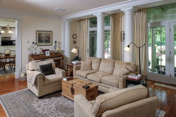 Dining room, Interior, Living room, Pendant Lights, Piano, Wood Texture Flooring