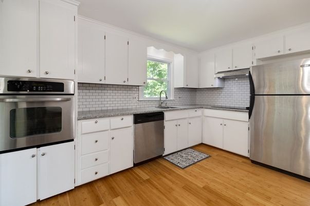 Interior, Kitchen, Stainless Steel Appliances, Wood Texture Flooring