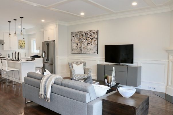 Interior, Kitchen, Living room, Pendant Lights, Recessed Lighting, Stainless Steel Appliances, Wood Texture Flooring