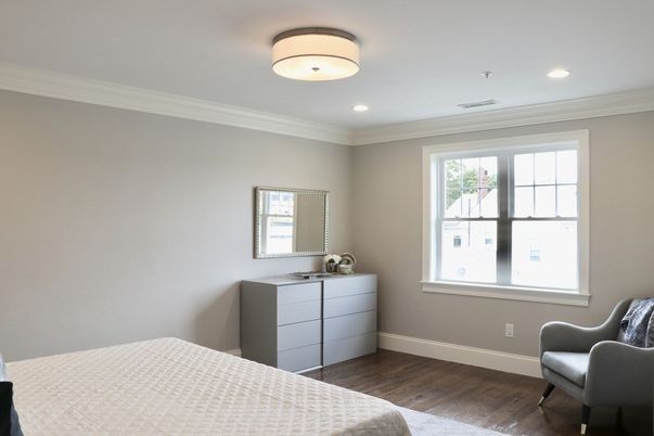 Bedroom, Interior, Recessed Lighting, Wood Texture Flooring