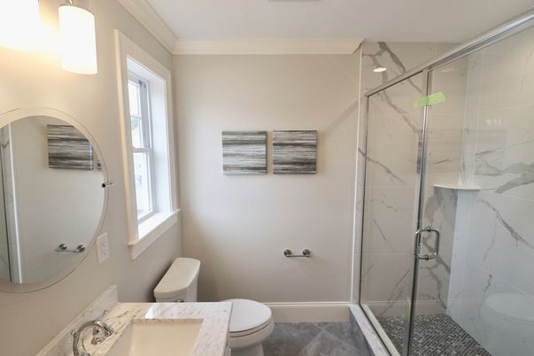 Bathroom, Glass Shower, Interior, Marble Walls