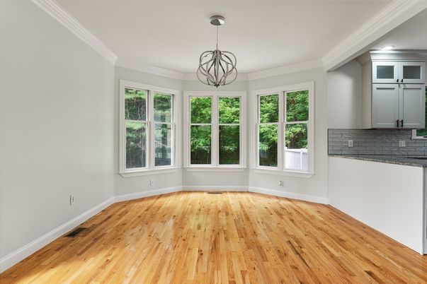 Empty room, Interior, Pendant Lights, Wood Texture Flooring