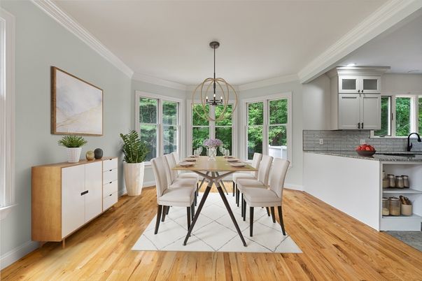 Chandelier, Dining room, Interior, Pendant Lights, Wood Texture Flooring